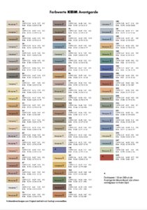 Alle kleurenkaarten met prijsgroepen Keim Optil