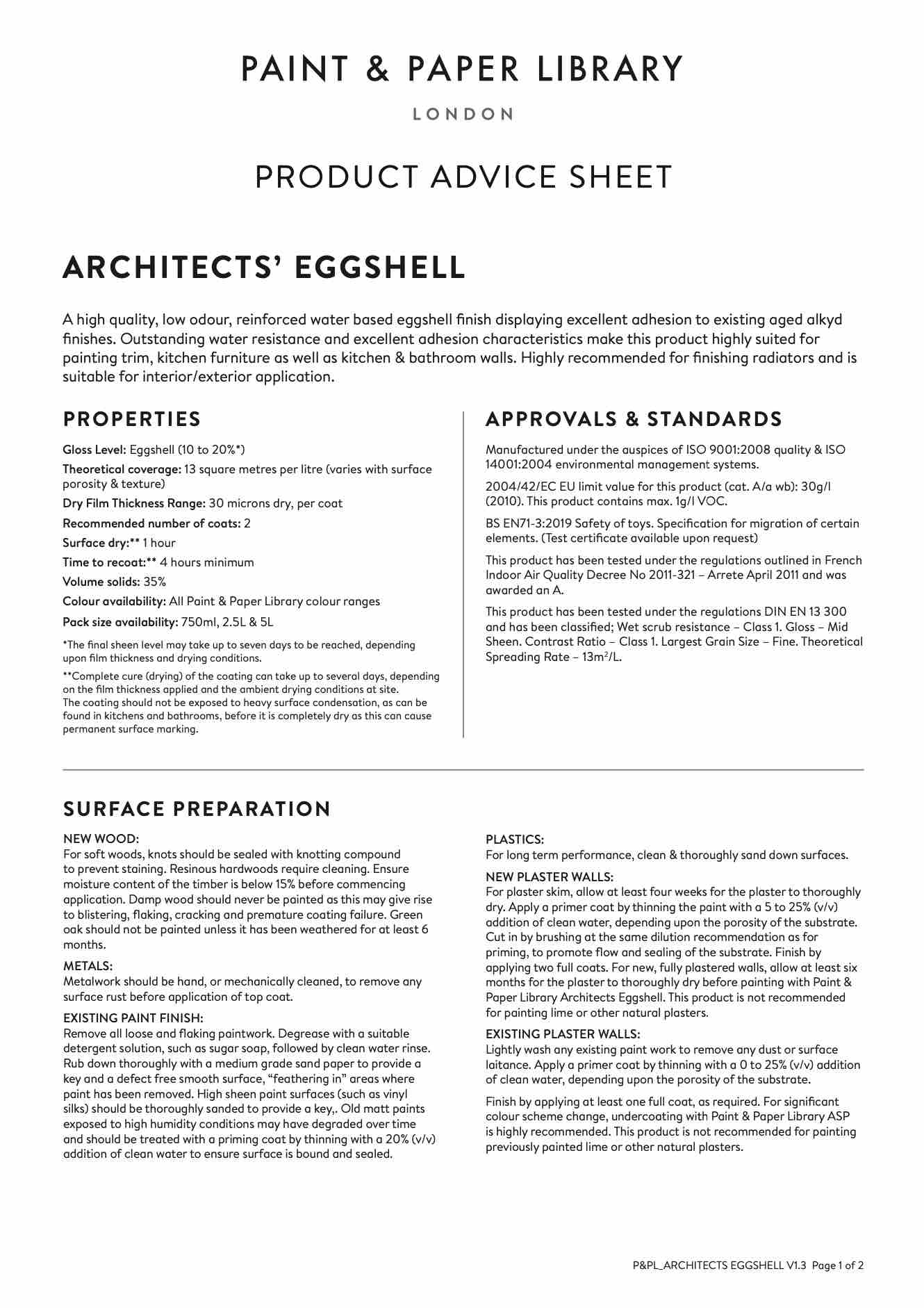 Productinformatie P&PL Architect's Eggshell
