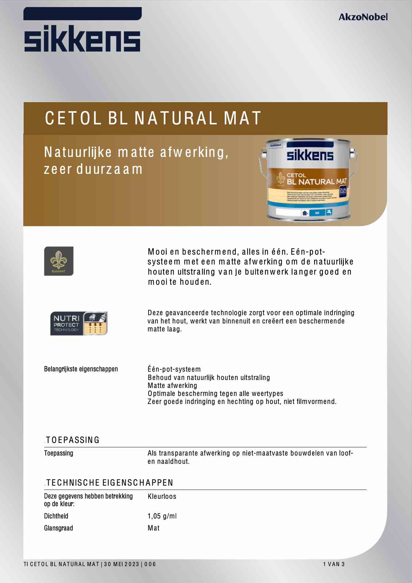 Technische info Sikkens Cetol BL Natural Mat